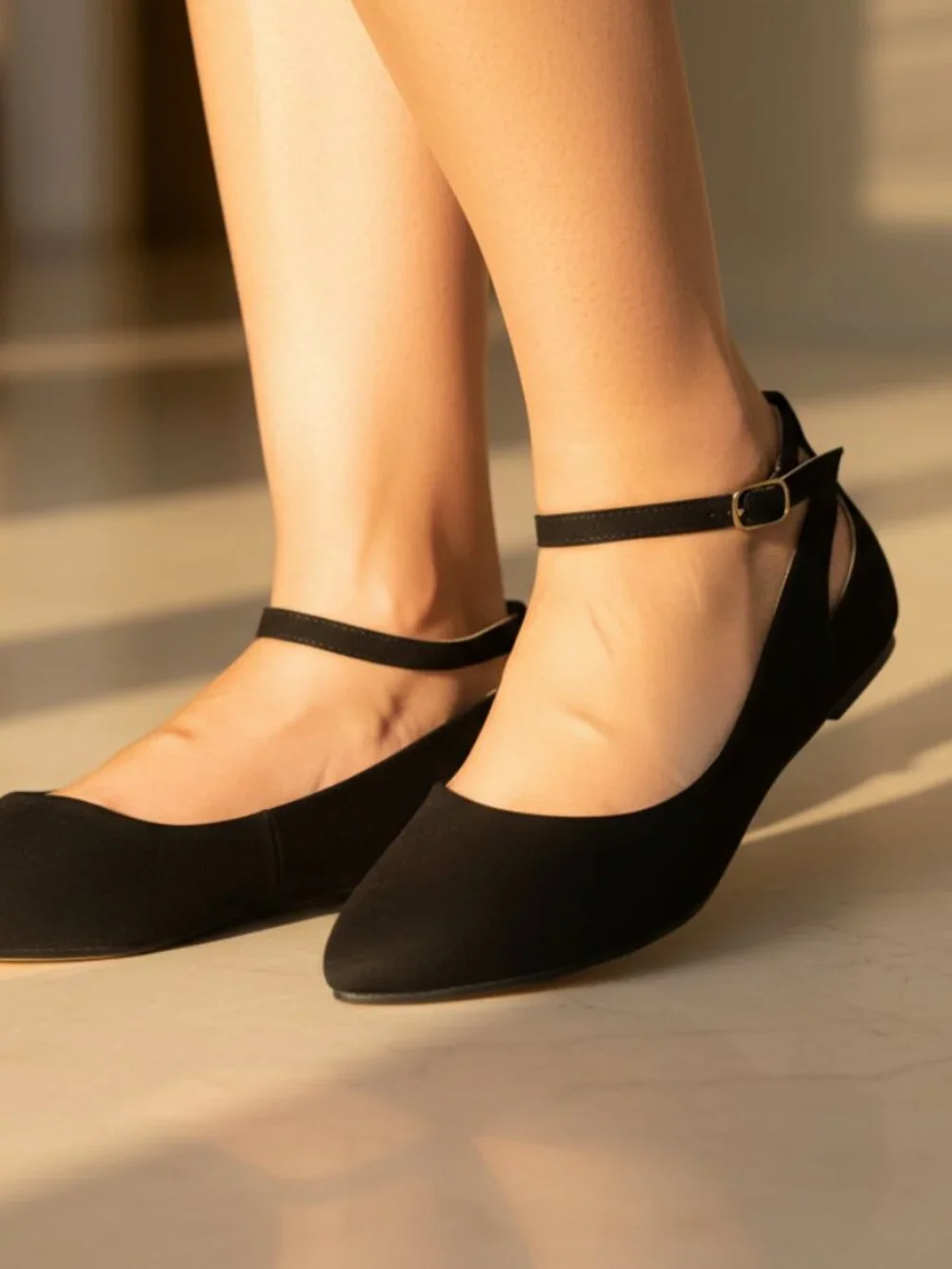 NWT Pazzle Black Ankle Strap Pointed Toe Ballet Flats - Picture 8 of 11